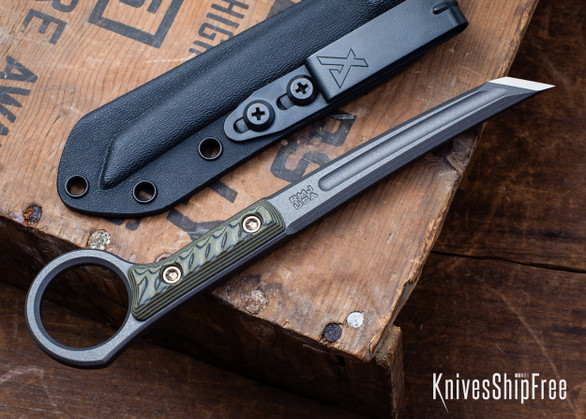 RMJ Tactical: "Stabby Guy" Pry Tool - Dirty Olive G-10 - CPM-3V - Tungsten Cerakote