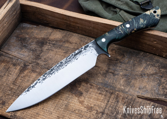Lon Humphrey Knives: Ranger - Forged 52100 - Double Dyed Box Elder Burl - Black Liners - LH11KH094