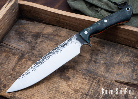 Lon Humphrey Knives: Ranger - Forged 52100 - Double Dyed Box Elder Burl - Orange Liners - LH11KH108