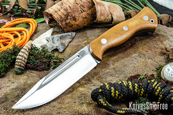 Bark River Knives: Cub - CPM 3V - Natural Canvas Micarta - Black Liners