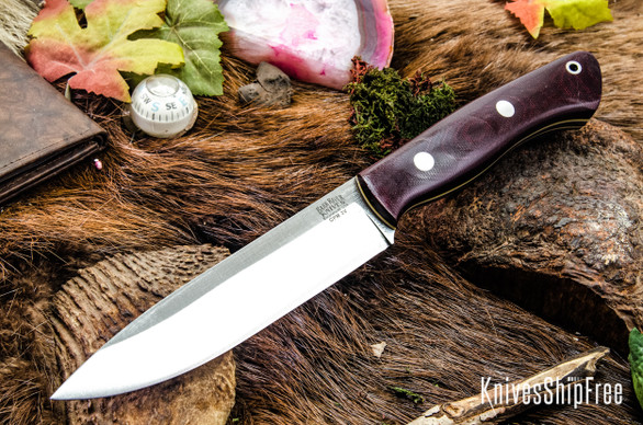 Bark River Knives: Aurora II - CPM 3V - Burgundy Canvas Micarta - Yellow & White Liners