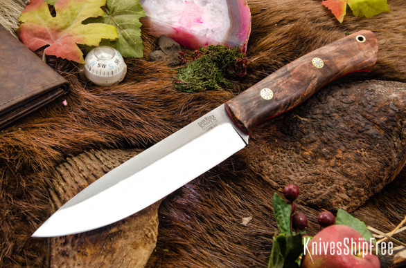 Bark River Knives: Aurora II - CPM 3V - Hellfire Maple Burl - Thick Red Liners - Mosaic Pins