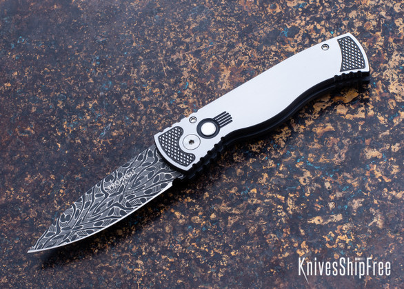 Pro-Tech: TR-2 - Tactical Response 2 - 2012 Limited Edition Custom - 416 Steel with Black DLC/Satin Finish - Pearl Push Button - Chad Nichols Mosaic Damascus -  Automatic