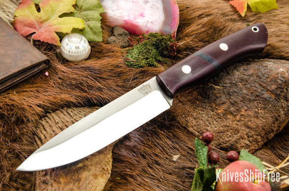 Bark River Knives: Aurora II - CPM 3V - Burgundy Canvas - Black Spacer -  Black Liners & Pins