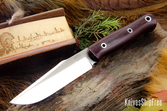 Bark River Knives: Ultralite Field Knife - CPM 3V - Burgundy Canvas Micarta - Hollow Pins