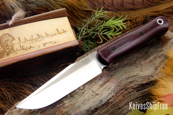 Bark River Knives: Ultralite Field Knife - CPM 3V - Burgundy Canvas Micarta - Black Pins