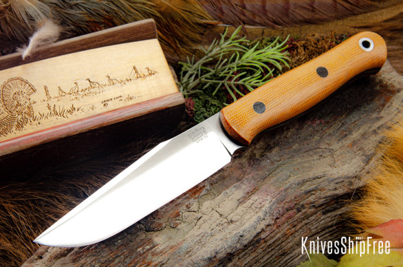 Bark River Knives: Ultralite Field Knife - CPM 3V - Natural Canvas Micarta - Thick Black Liners & Pins