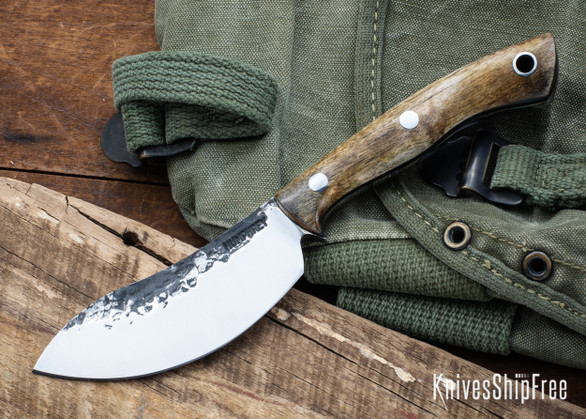 Lon Humphrey Knives: Blacktail Nessmuk - Forged 52100 - Dark Curly Maple - Black Liners - LH24AI001