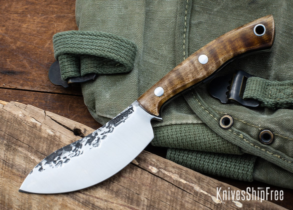 Lon Humphrey Knives: Blacktail Nessmuk - Forged 52100 - Dark Curly Maple - Black Liners - LH24AI015