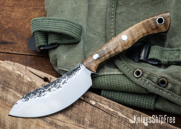 Lon Humphrey Knives: Blacktail Nessmuk - Forged 52100 - Dark Curly Maple - Black Liners - LH24AI016