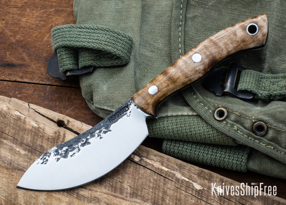 Lon Humphrey Knives: Blacktail Nessmuk - Forged 52100 - Dark Curly Maple - Black Liners - LH24AI027