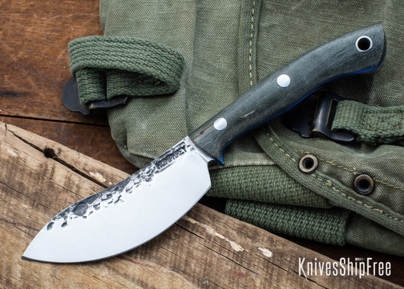 Lon Humphrey Knives: Blacktail Nessmuk - Forged 52100 - Storm Maple - Blue Liners - LH24AI069
