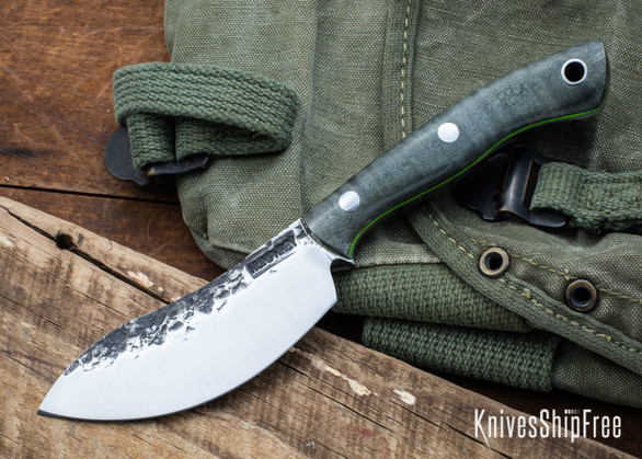 Lon Humphrey Knives: Blacktail Nessmuk - Forged 52100 - Storm Maple - Green Liners - LH24AI087