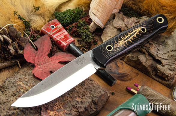 Bark River Knives: Bushcrafter II - CPM 3V - Black Pinecone - Black Liners - Hollow Brass Pins