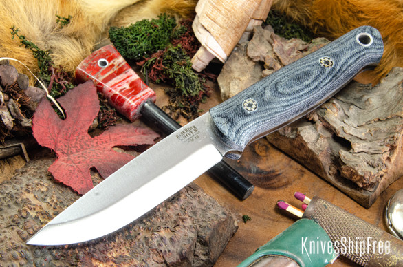 Bark River Knives: Bushcrafter II - CPM 3V - Blue Denim Micarta - Gray Liner - Mosaic Pins