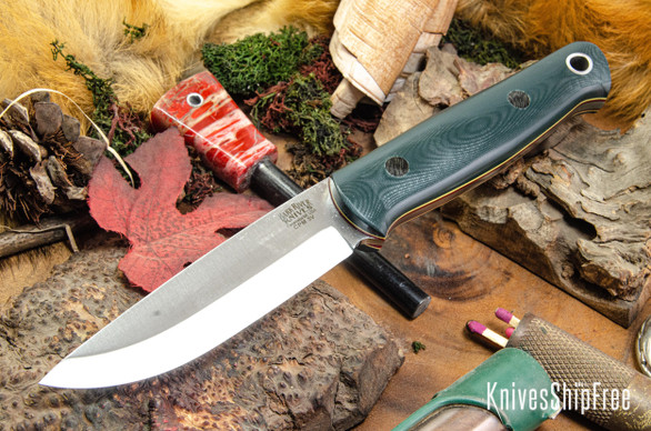 Bark River Knives: Bushcrafter II - CPM 3V - Forest Green G-10 - Yellow & Red Liners - Black Pins