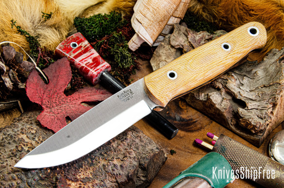 Bark River Knives: Bushcrafter II - CPM 3V - Natural Canvas Micarta - Hollow Pins - Matte