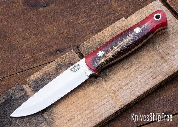 Bark River Knives: Bushcrafter II - CPM 3V - Red Pinecone - Mosaic Pins