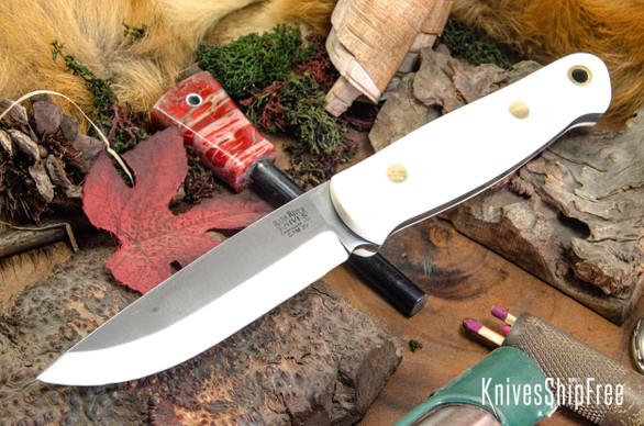 Bark River Knives: Bushcrafter II - CPM 3V - White Linen Micarta - Forest Green Liners - Brass Pins