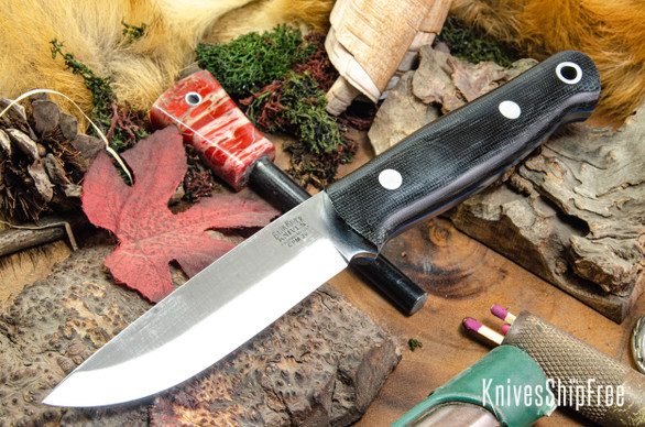 Bark River Knives: Bushcrafter II - CPM 3V - Black Canvas Micarta - Blue Liners