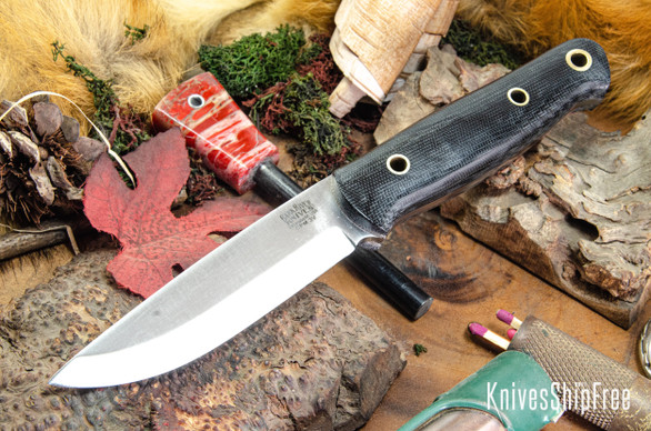 Bark River Knives: Bushcrafter II - CPM 3V - Black Canvas Micarta - Hollow Brass Pins