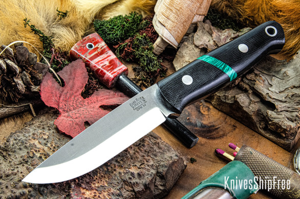 Bark River Knives: Bushcrafter II - CPM 3V - Black Canvas Micarta - Malachite Spacer