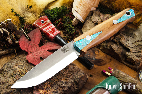 Bark River Knives: Bushcrafter II - CPM 3V - Blue Texas Fencepost - Red Liners