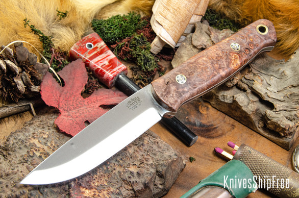 Bark River Knives: Bushcrafter II - CPM 3V - Tan Maple Burl - White Liner - Mosaic Pins