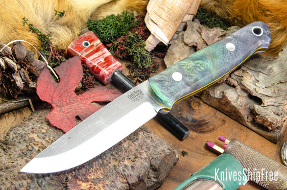 Bark River Knives: Bushcrafter II - CPM 3V - Purple & Green Maple Burl - Yellow Liner