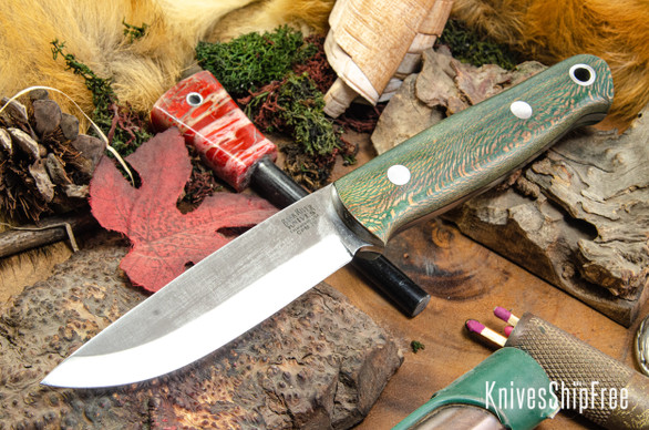 Bark River Knives: Bushcrafter II - CPM 3V - Forest Green Maple Burl - Black Liner