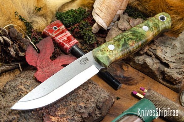 Bark River Knives: Bushcrafter II - CPM 3V - Green & Gold Maple Burl - Natural Liner