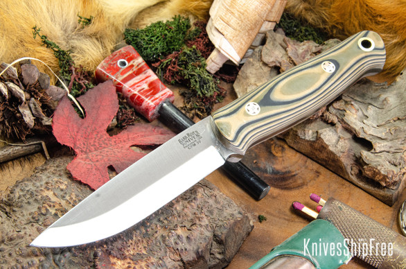 Bark River Knives: Bushcrafter II - CPM 3V - Camo Suretouch - Matte - Mosaic Pins