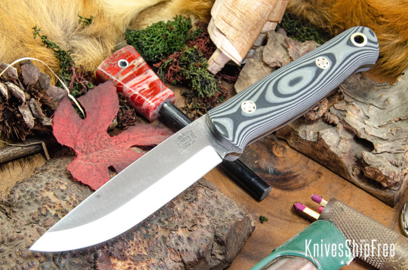 Bark River Knives: Bushcrafter II - CPM 3V - Gray & Black Suretouch - Matte - Mosaic Pins