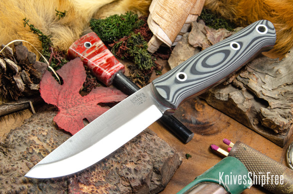 Bark River Knives: Bushcrafter II - CPM 3V - Gray & Black Suretouch - Matte - Red Liners - Hollow Pins