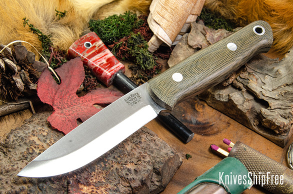 Bark River Knives: Bushcrafter II - CPM 3V - Green Canvas Micarta - Black Liners