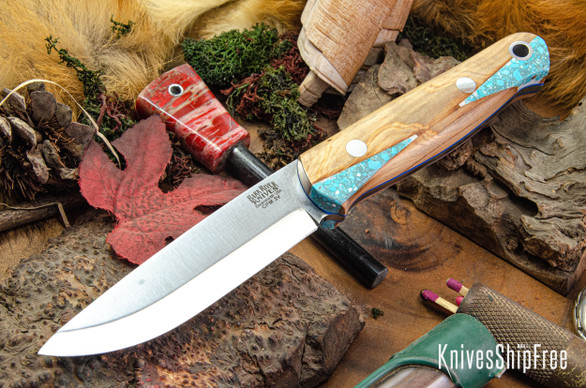 Bark River Knives: Bushcrafter II - CPM 3V - White Texas Fencepost - Blue Liners