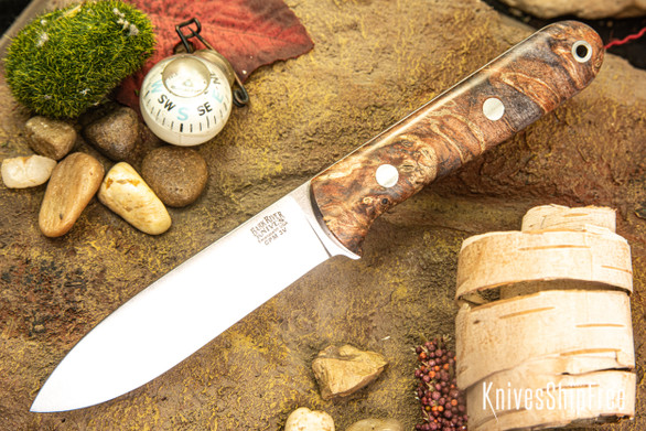 Bark River Knives: Mini Kephart - CPM 3V - Gray & Tan Maple Burl - White Liner