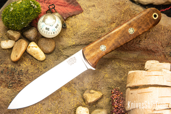 Bark River Knives: Mini Kephart - CPM 3V - Dark Curly Maple - Red Liners - Mosaic Pins #1