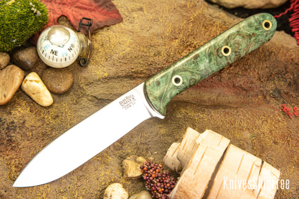 Bark River Knives: Mini Kephart - CPM 3V - Dark Green Burl - Forest Green Liners - Hollow Brass Pins
