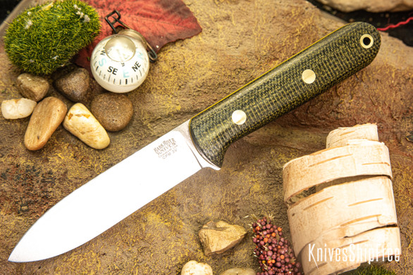 Bark River Knives: Mini Kephart - CPM 3V - Evergreen Burlap Micarta - Yellow Liners - Brass Pins