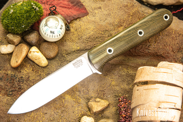 Bark River Knives: Mini Kephart - CPM 3V - Green Canvas Micarta - Toxic Green Liners - Hollow Pins