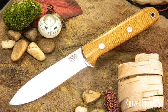 Bark River Knives: Mini Kephart - CPM 3V - Natural Canvas Micarta - White Liners