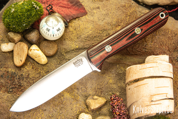 Bark River Knives: Mini Kephart - CPM 3V - Red & Black Linen Micarta- Red Liners - Mosaic Pins