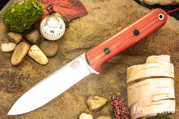 Bark River Knives: Mini Kephart - CPM 3V - Red Linen Micarta - Gray Liner - Black Pins