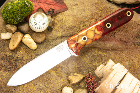 Bark River Knives: Mini Kephart - CPM 3V - Sunfire Dragon Scale - Red Liners - Hollow Brass Pins