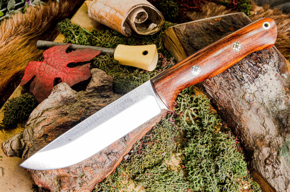 Bark River Knives: Bravo 1.25 LT - CPM 3V - Rampless - Desert Ironwood - Black Liners - Mosaic Pins