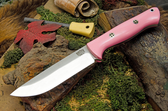 Bark River Knives: Bravo 1.25 LT - CPM 3V - Rampless - Pink G-10 - Mosaic Pins