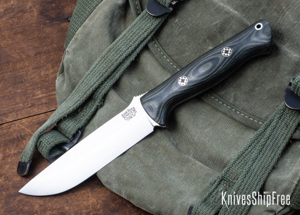 Bark River Knives: Bravo 1.25 LT - CPM 3V - Black & Green Linen Micarta - Black Liners - Mosaic Pins