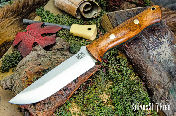 Bark River Knives: Bravo 1.25 LT - CPM 3V - Dark Birdseye Maple - Forest Green Liners - Brass Pins
