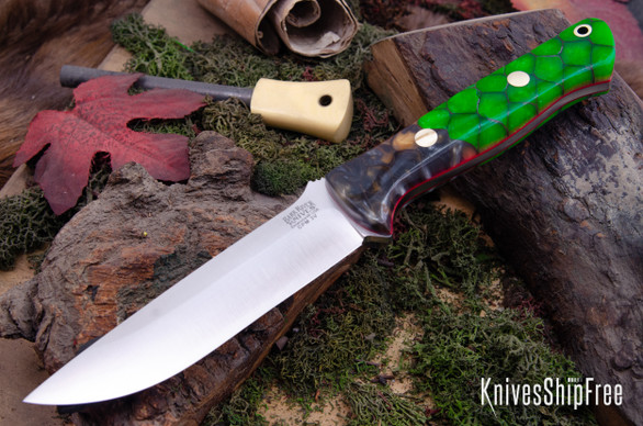 Bark River Knives: Bravo 1.25 LT - CPM 3V - Dragon Scale - Red Liners - Brass Pins